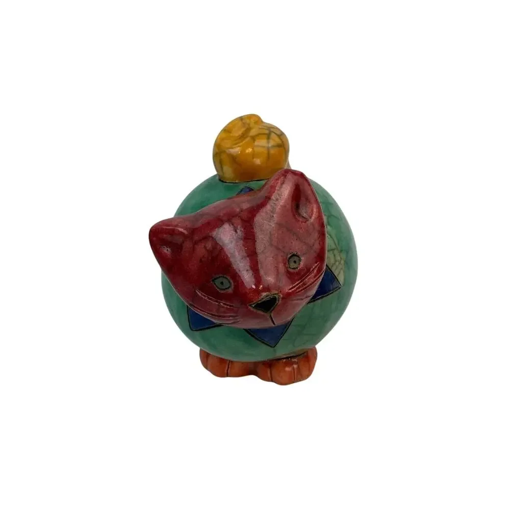 Signed Raku Pottery Cat Sculpture South Africa Art Figurine BX 1.42lb